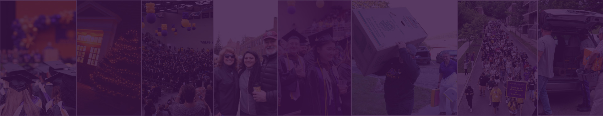 collage of pictures from academic events like commencement, family weekend, move-in day