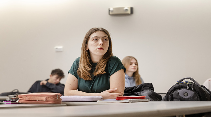 A photo of a student in a classroom