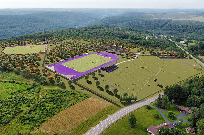drone view of sports complex to come