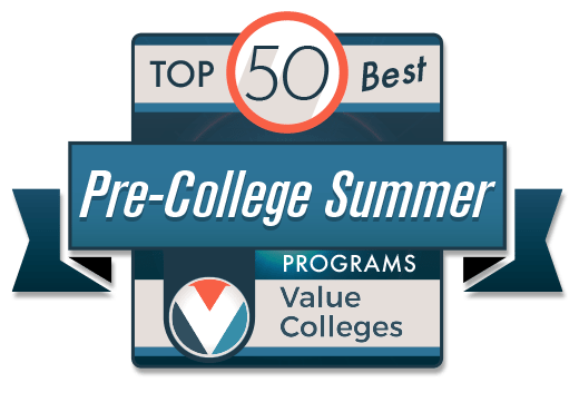 A badge graphic reading "Top 50 Best Pre-College Summer Programs, Value Colleges" with a ribbon design and circular logo.