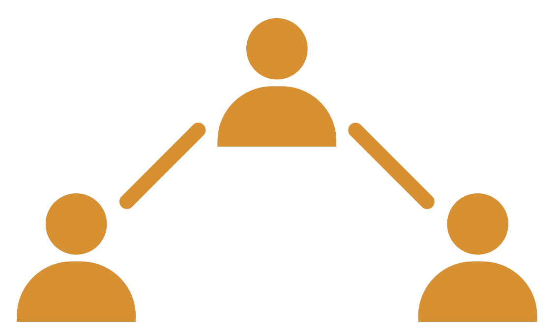 Simple graphic of three connected people icons, representing collaboration or group interaction.