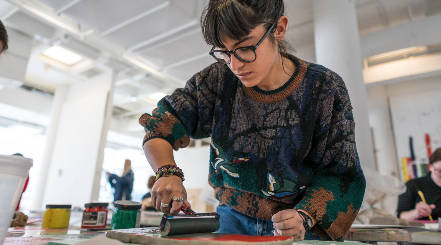 Art student in art studio