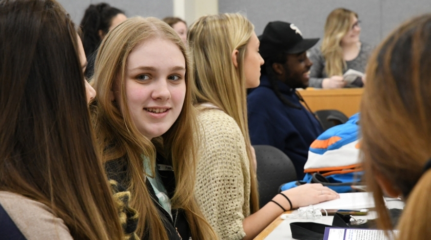 female student sitting in class