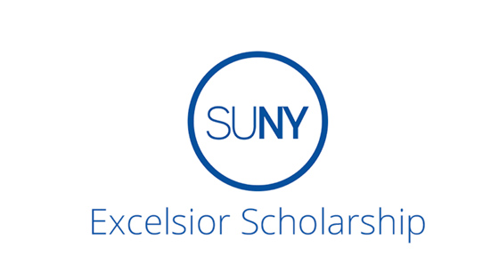 SUNY Excelsior Scholarship logo with the word “SUNY” inside a blue circle and “Excelsior Scholarship” written below it.