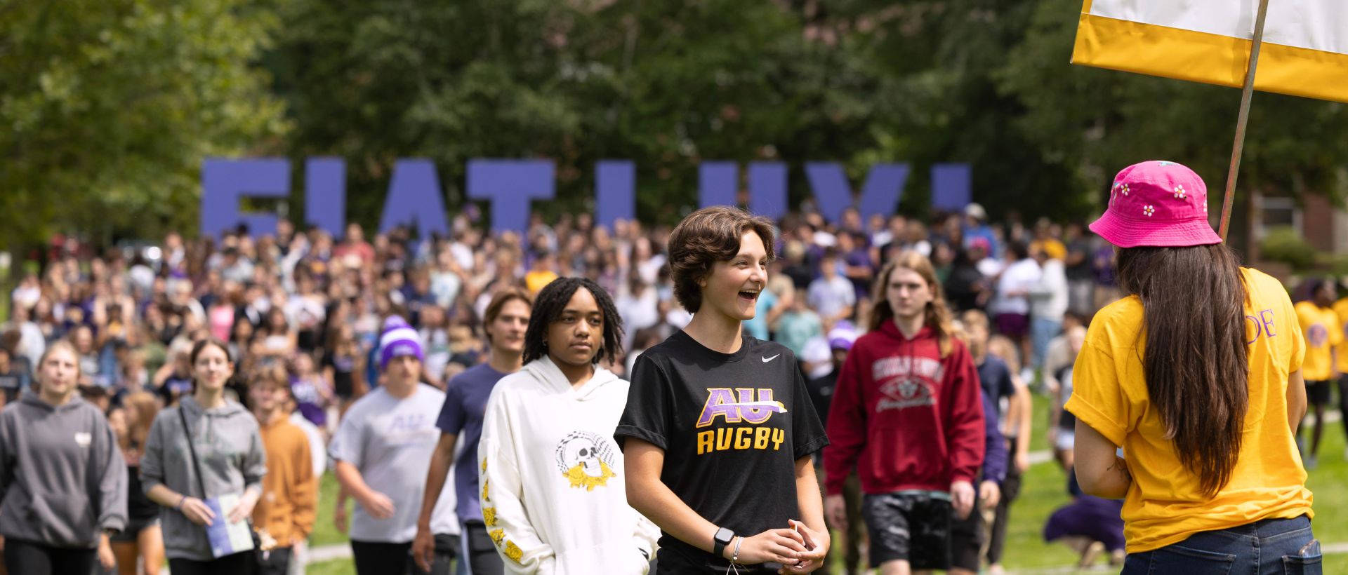 Students at orientation on campus