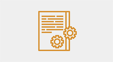 Icon of a document with two gears, representing policies or guidelines related to financial aid.