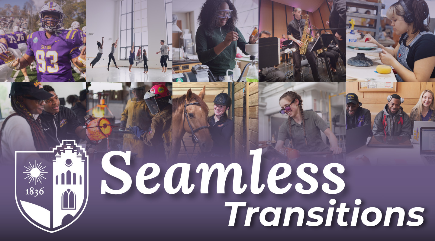 A photo collage of students with the words "Seamless Transition" on it
