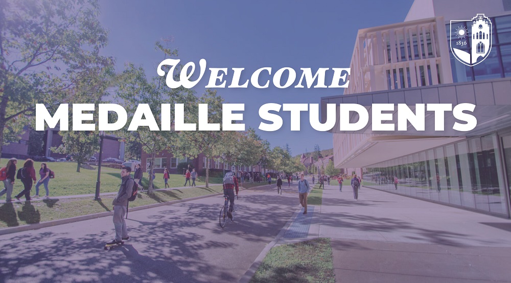 A graphic of a location on campus that says "Welcome Medaille Students"