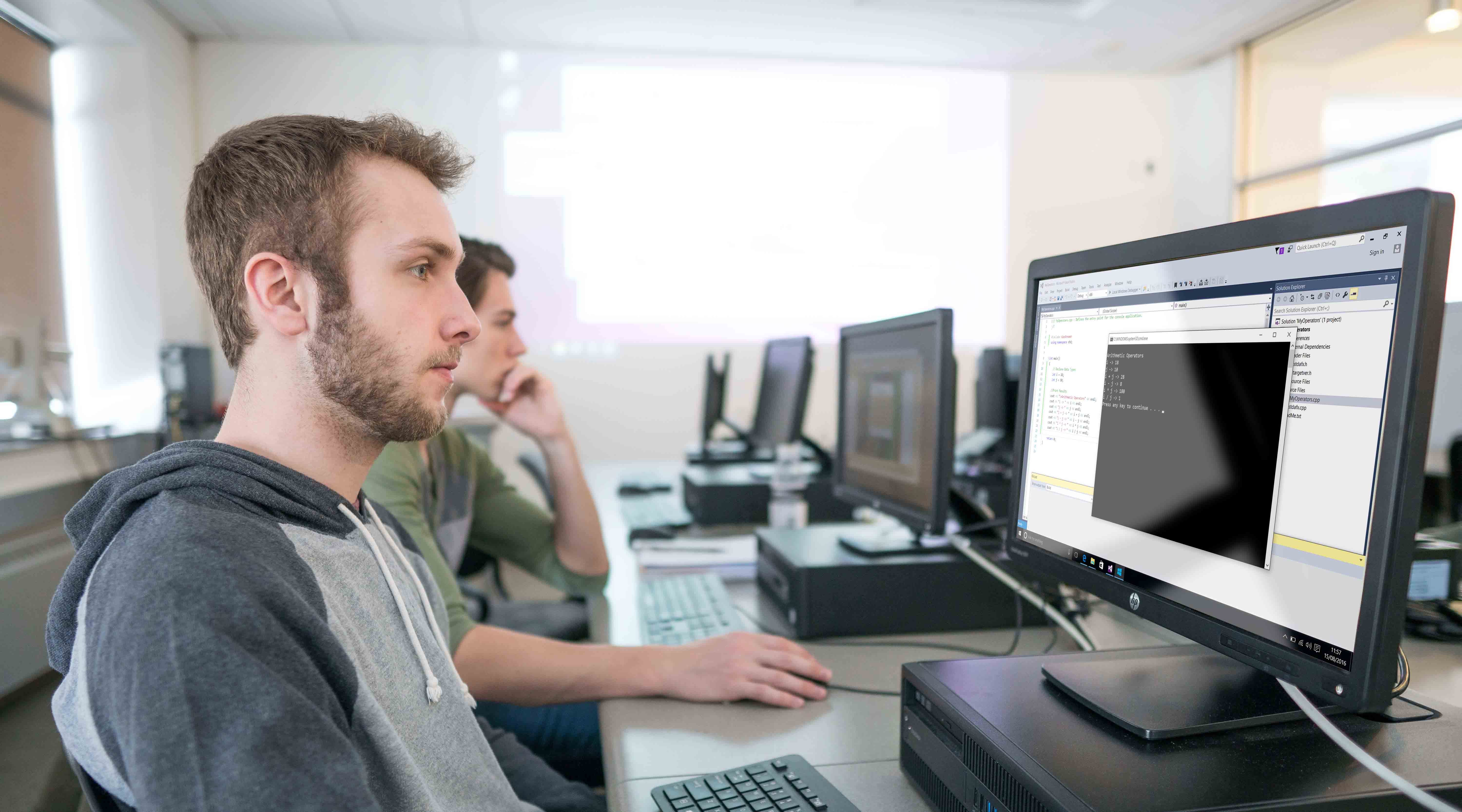 Student sitting at computer
