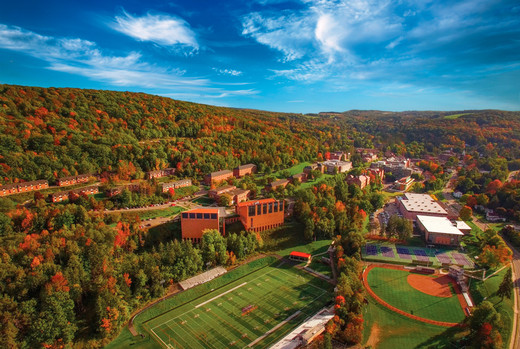 A drone shot of Alfred University