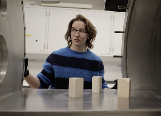 A photo of a ceramic engineering student working in an engineering lab