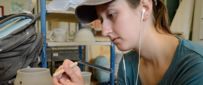 Art student working on project