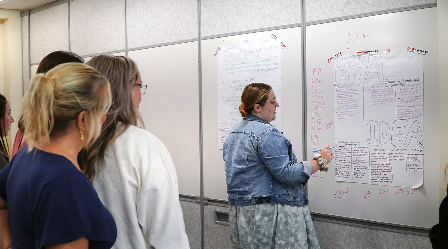 students sharing ideas on board