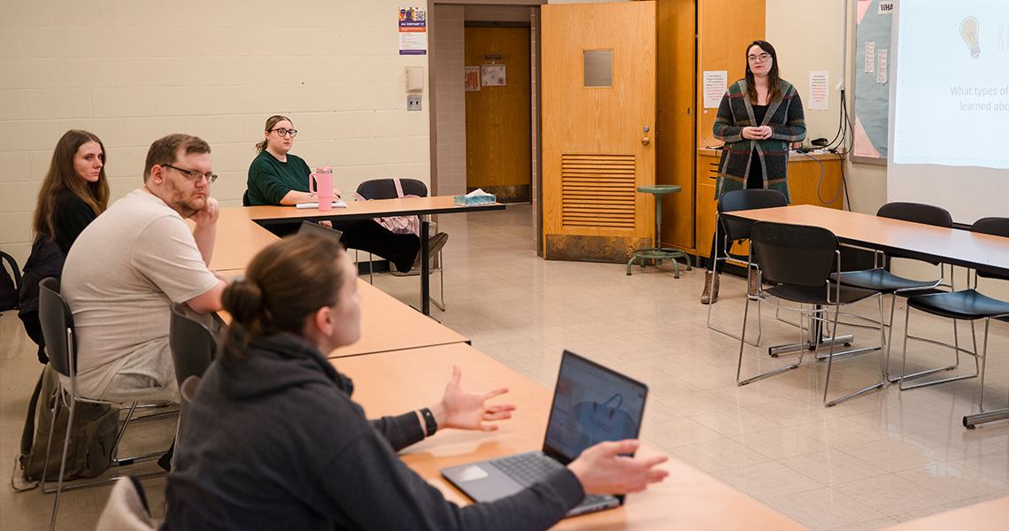 A photo of Alfred University psychology students learning psychology in a classroom