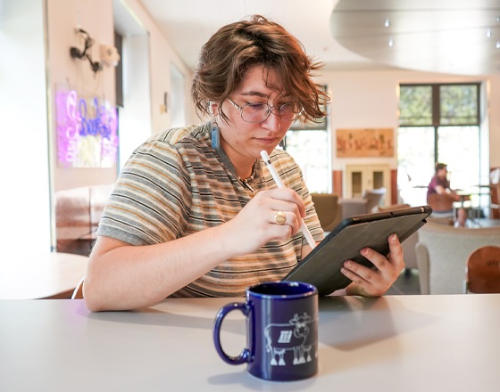 student working on an iPad