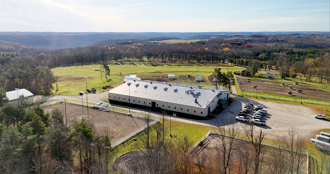 A drone shot of the Alfred University Equestrian Center
