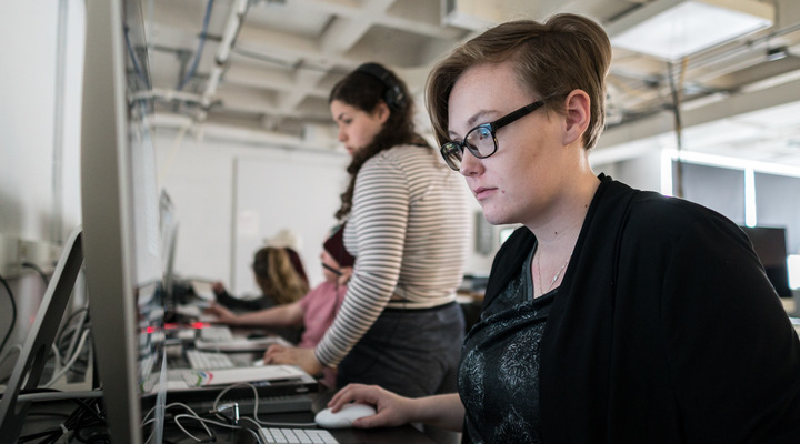 person working on a computer in the lab