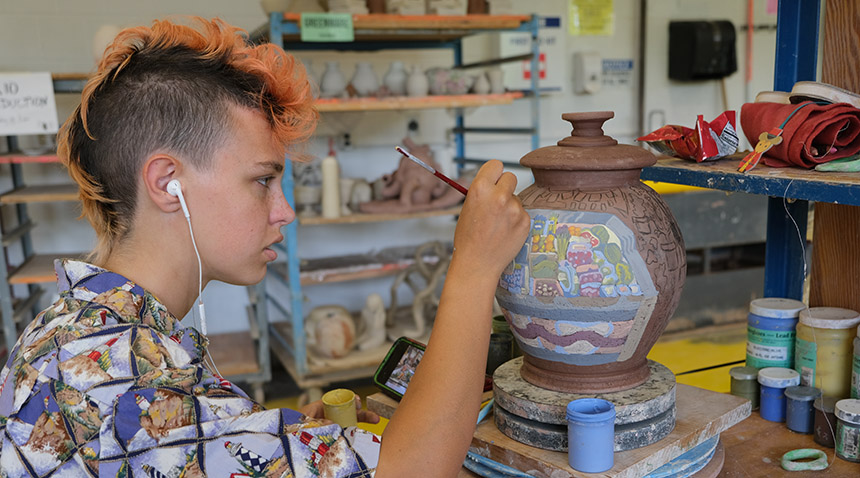 A photo of a student making art