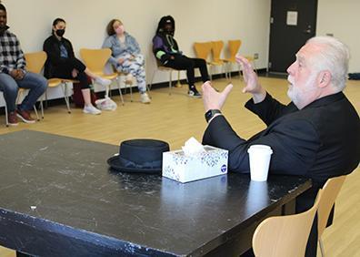 Rob Bartlett meets with theater students Thursday 