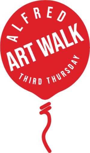 red balloon graphic with the words Alfred Art Walk