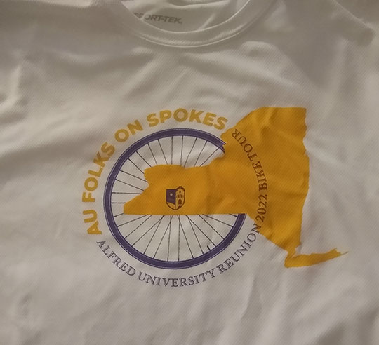 white t-shirt with reunion bikers logo