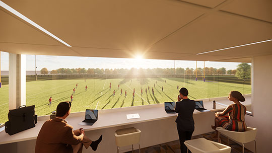 artist rendering of a press box, athletic field