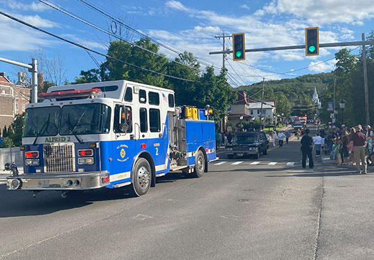 fire truck leading a parade