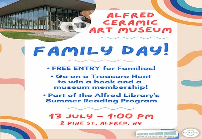 A poster describing an event at Alfred University's Ceramic Art Museum
