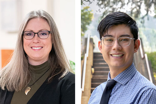 headshots of a man and a woman, both wearing glasses