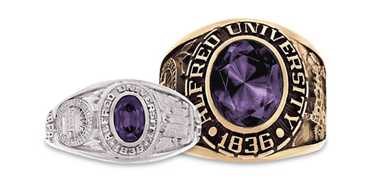 two class rings, one for a man, the other for a woman