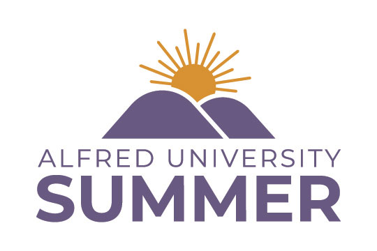 Logo of Alfred University Summer with purple hills and an orange sun rising above. "Alfred University Summer" is written in bold text below.