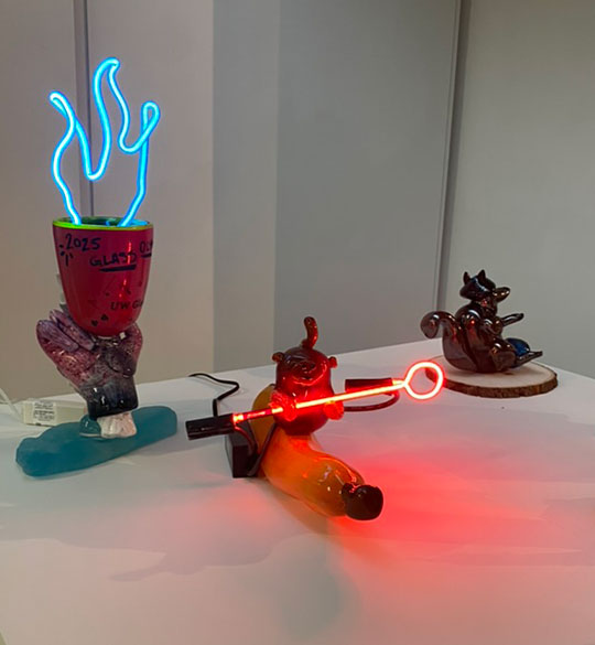 sculptures made from glass and neon