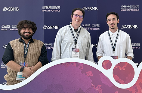 Biology students Pedro Soccal and Ehab AlQtam with Professor Geoffry Lippa at American Society for Biochemistry and Molecular Biology conference