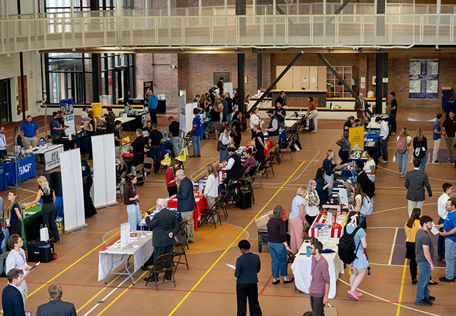 group of people in a large room