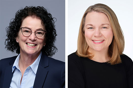 headshots of two women, one wearing glasses
