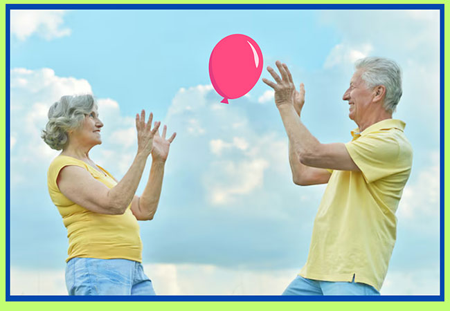 graphic of two people hitting a balloon back and forth