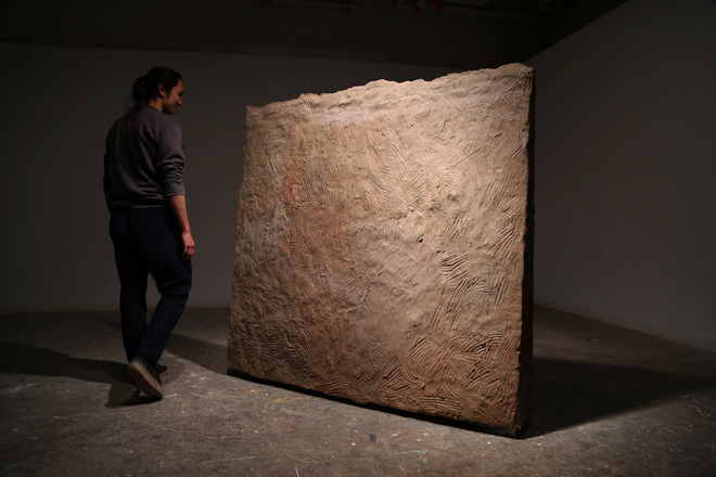Unfired raw clay installation(at wet state)