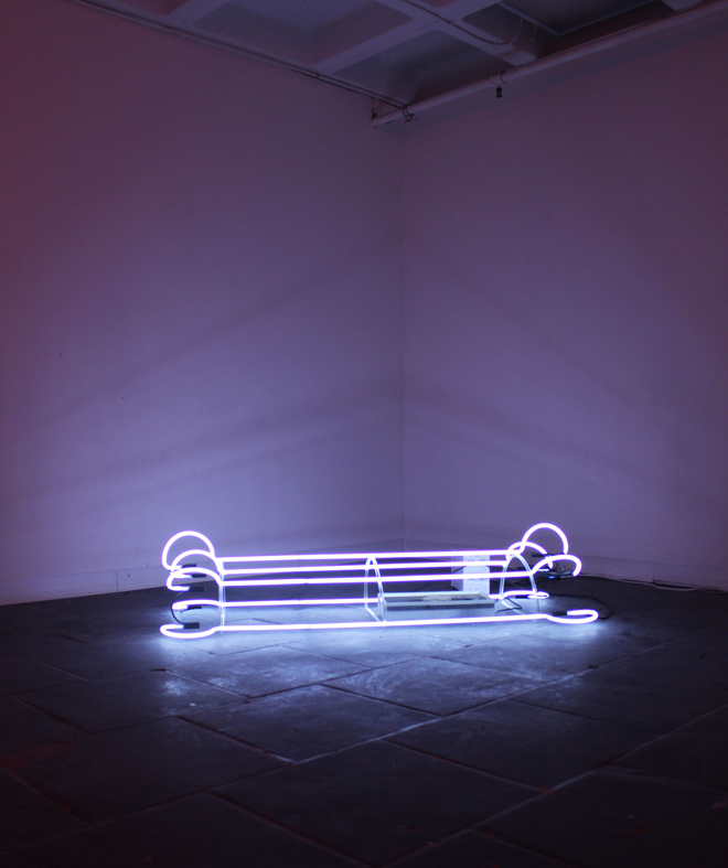 neon light bar on the floor with round bezels, 