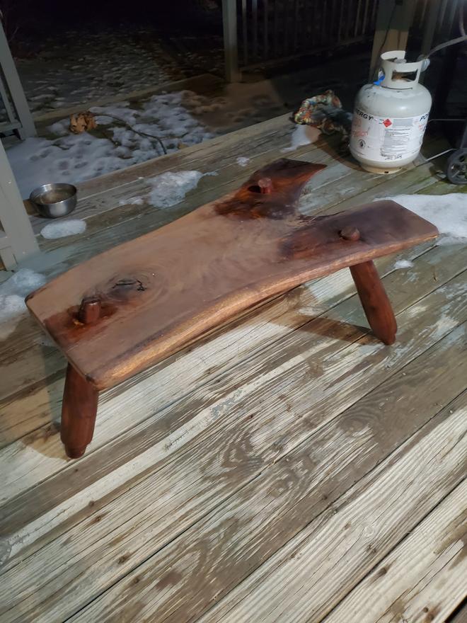 Coffee table made from Black Walnut wood mortise and tenon construction with no fasteners only adhesive, stain dark brown with boiled linseed oil. 