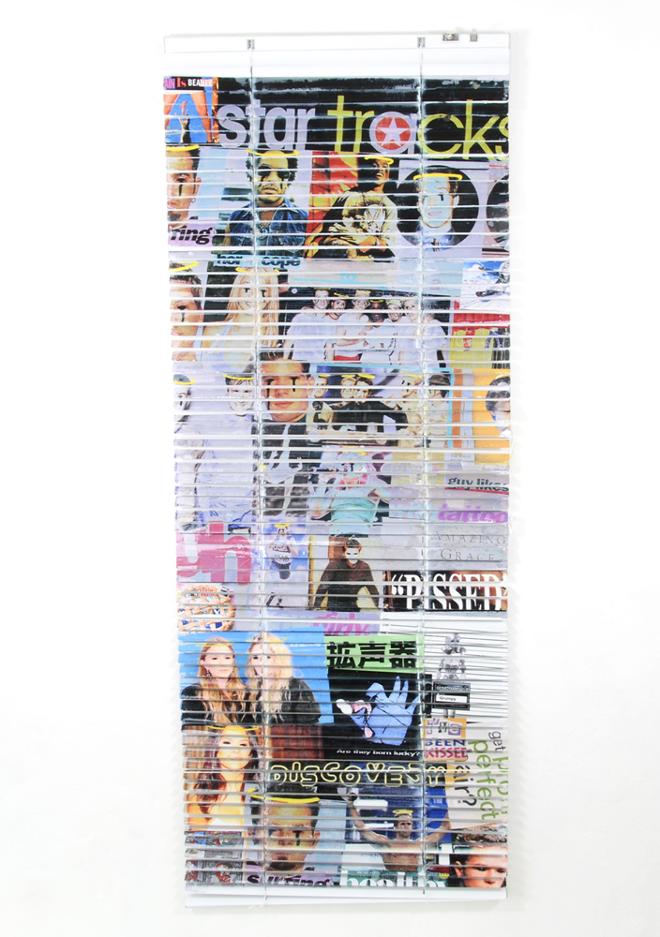 Photo collage of celebrities heat pressed onto aluminum blinds 