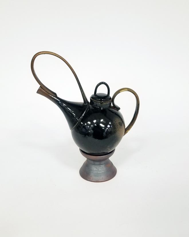 Cone 10 fired Ceramic teapot with oil spot glaze 