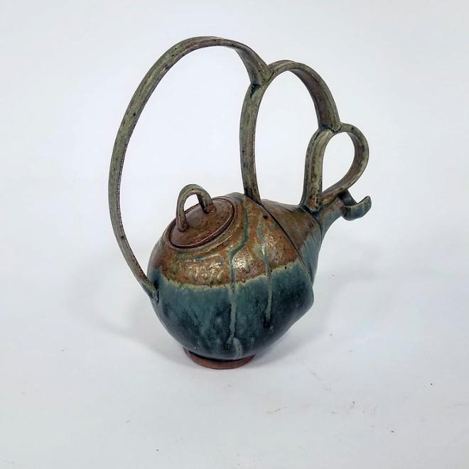 Cone 10 fired ceramic teapot with wood ash glaze 