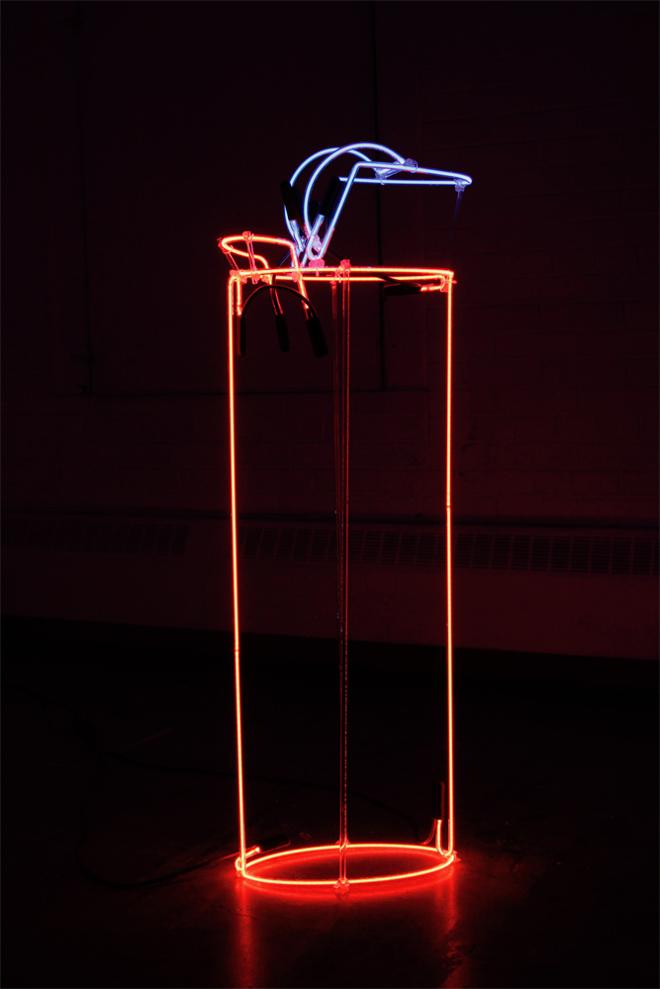 An abstracted 3 dimensional neon sculpture referencing the Bic lighter.