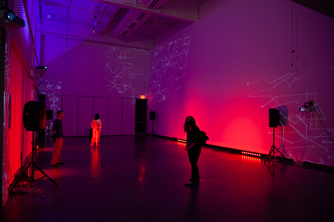 Pedesis is a site-responsive sound and light installation utilizing real-time generative processes that mimic the indeterminate behaviors of the natural world