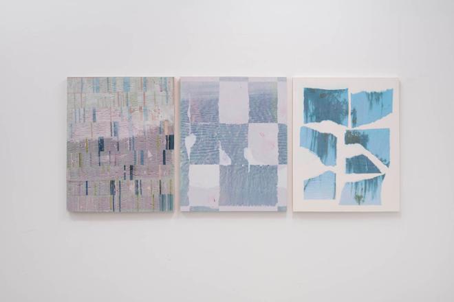 Triptych Installation of three paintings created from cast plaster