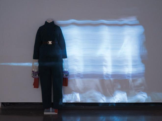 Video projection onto a clothes mannequin. 