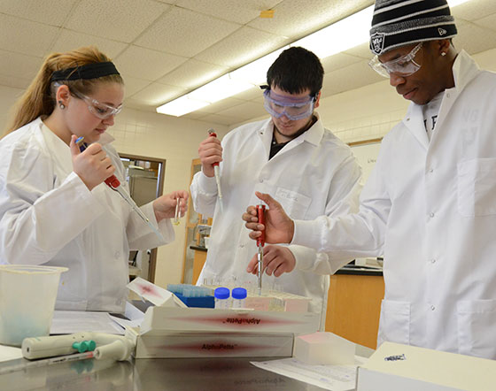 students in a biology lab
