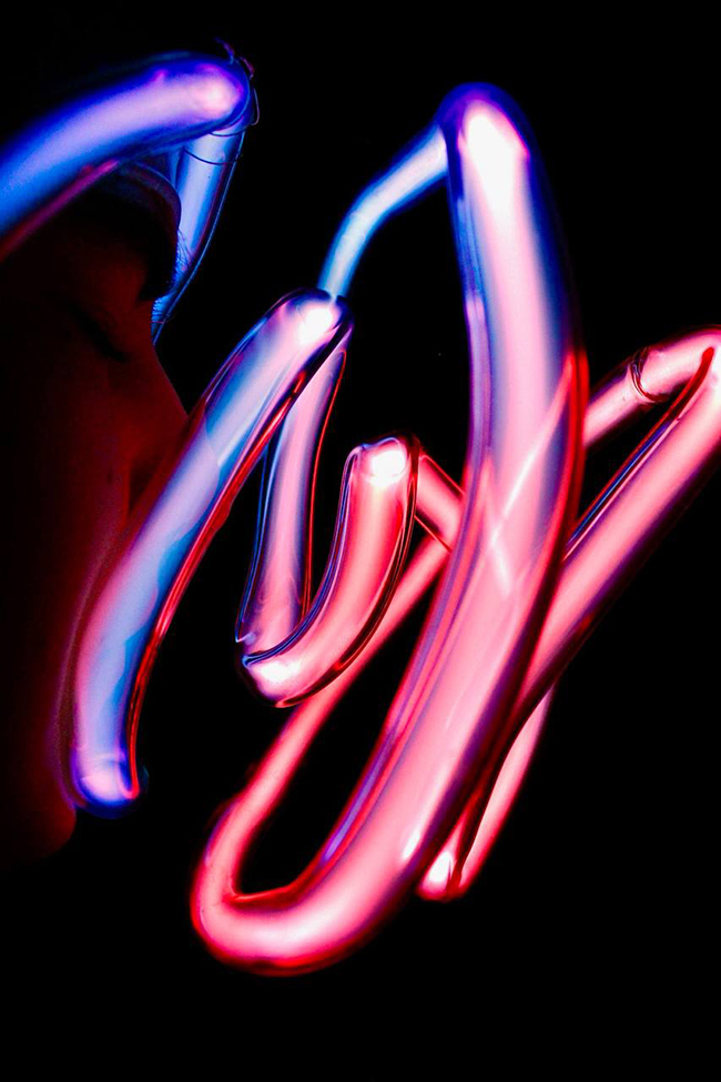 A photo of a neon sculpture