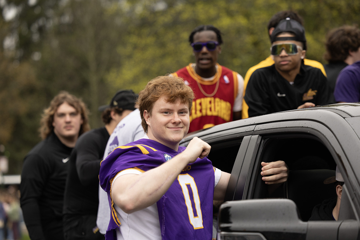 A photo of an Alfred University football player during Hot Dog Day