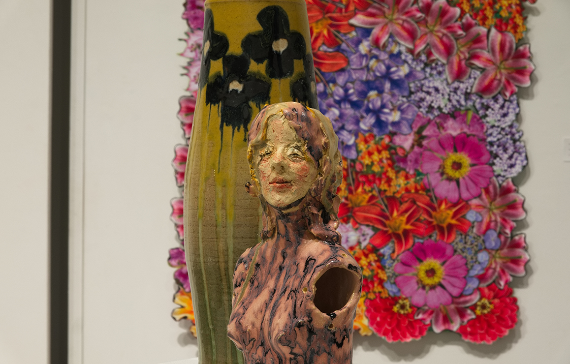 A photo of a piece of artwork in a gallery at Alfred University